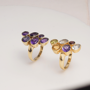 Amethyst Multi Stone Classic <b>Statement</b> <b>Ring</b> Brass Handmade Designer Purple Gemstone <b>Ring</b> for Women Shopping Gift - Product Image 5