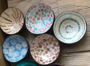 Ensemble de bols en noix de coco empilables, polis, écologiques, jetables, pour servir des salades, design Wabi-Sabi, pour la maison, la cuisine, les fêtes - Product Image 4