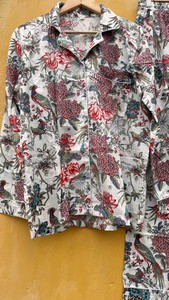 Indian Cotton Pajama Set: Floral Print Women's <b>PJs</b> - Product Image 2