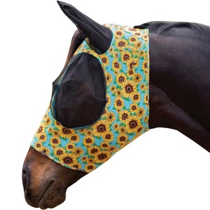 Masque anti-mouches en cuir véritable pour chevaux, protection estivale, maille respirante, protection UV, design doux pour les oreilles et le nez, pour l'équitation - Product Image 4