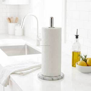 Natural White Marble Upright <b>Kitchen</b> <b>Paper</b> Towel Holder with Chrome Metal Central Pole - Product Image 2