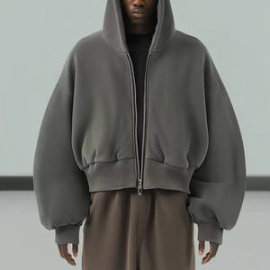 เสื้อฮู้ดดี้ผู้ชายแบบสตรีทแวร์ผ้าฟลีซถักพิมพ์ลายตามสั่ง OEM น้ำหนัก 600 กรัม ทรงโอเวอร์ไซส์ บ็อกซี่ ครอปฟิต ซิปหน้า แบบยูนิเซ็กส์ - Product Image 1