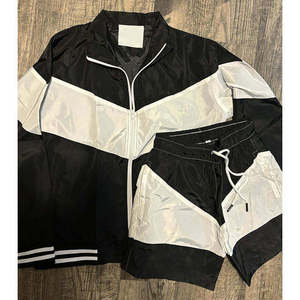 Custom Embroidery 2 Piece Men's Jogger Suits Patchwork Wind Breaker Nylon Zip up Jacket <b>Tracksuit</b> Shorts Set for Men - Product Image 3