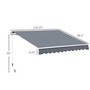 Tenda da Sole Retrattile Manuale 3x2,4m Grigio Scuro per Patio, Protezione UV, Apertura Facile con Manovella, Antivento, 5m per Terrazze - Product Image 3
