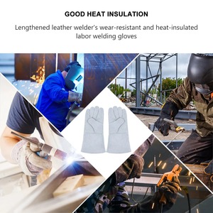 1Pair Heat Resistant Cowhide <b>Gloves</b> High Durability Breathable Welding <b>Gloves</b> for Outdoor Camping Cold Weather - Product Image 4