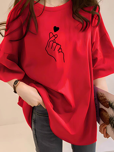 Camiseta de Verano 2026 para Mujer, con Estampado de Corazón y Letras, Estilo Deportivo Casual, Cuello Redondo, Holgada, para Primavera/Verano - Product Image 6