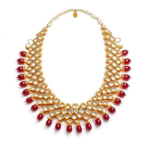 ชุดสร้อยคอทองคำชุบ 24K ประดับด้วย Kundan และลูกปัด รุ่น NS615 สีมารูน สำหรับเจ้าสาวและโอกาสพิเศษ - Product Image 2