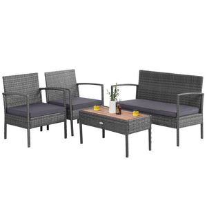 Set di Mobili da Giardino in Rattan a 4 Pezzi con Piano in Legno di Acacia per Conversazione e Relax - Product Image 1