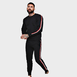 Conjunto Deportivo Unisex Negro para Correr, Sudadera de Manga Larga con Cuello Redondo y Pantalones de Poliéster de Color Sólido, Corte Regular, Ropa de Otoño - Product Image 5