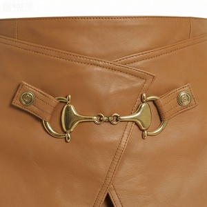 Women High Waist Leather <b>Wrap</b> Mini <b>Skirt</b> With Belt Buckle Design Solid Color All Seasons Style - Product Image 4