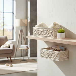 Handmade Macram <b>White</b> Cotton Rope <b>Storage</b> <b>Basket</b> Set of 2 with Multi-Purpose Decorative Shelf Organizer for Home Kitchen Bedroom - Product Image 5