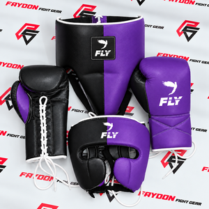 Ensemble de boxe et d'entraînement OEM ODM violet et noir en cuir de vachette, kit de sécurité personnalisé bicolore pour arts martiaux - Product Image 1