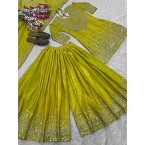 Designer Women's Party Wear <b>Set</b> Top-Plazzo and Dupatta with Embroidery Work - Product Image 6