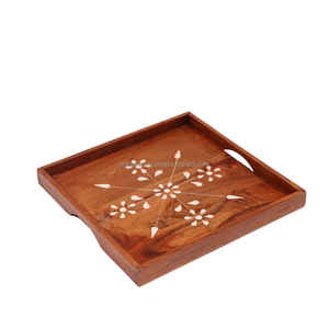 ถาดเสิร์ฟไม้ขนาดใหญ่ทำด้วยมือสุดหรูพร้อมแผ่นชาร์จแบบคลาสสิกดีไซน์สี่เหลี่ยมสำหรับตกแต่งขนมหวานและเครื่องดื่ม - Product Image 4