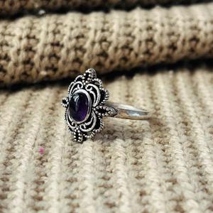 Boho Amethyst Ethnic Brass <b>Ring</b> Silver Plated Flower Womens <b>Statement</b> <b>Ring</b> Vintage Wholesale <b>Ring</b> - Product Image 5