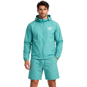 Ensemble coupe-vent léger en polyester personnalisé pour homme, veste et short deux pièces avec patch brodé et blocs de couleur - Product Image 3
