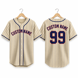 Maillot de baseball personnalisé bleu marine à rayures fines pour homme, uniforme de sport respirant à boutons, vêtements d'équipe sublimés, vente en gros - Product Image 1
