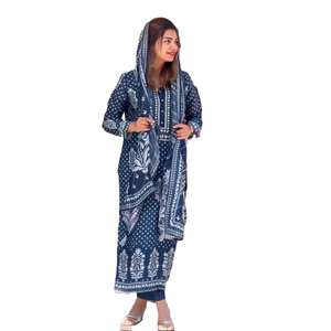 PANTALÓN TOP DE TRABAJO CON ESTAMPADO DIGITAL DE MUSELINA PURA ATRACTIVA CON DUPATTA AZUL MARINO - Product Image 2