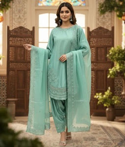 Mint <b>Green</b> <b>Silk</b> Indian Pakistani Set Farshi Salwar Kameez Embroidered Kurta and Farshi Palazzo With Dupatta for Women Wear - Product Image 1