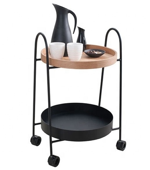 Kitchen Hotel Metal Push Bar Wine Holder Serving Cart Trolley