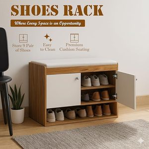 Banco Zapatero con Almacenamiento, Capacidad para 9 Pares, Estante de 3 Niveles con Asiento Acolchado y Armario Cerrado (Marrón, SR-17) - Product Image 3