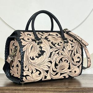 Nueva Bolsa de Viaje de Cuero Vacuno Genuino con Diseño Floral, Estilo Western, Elegante, Tipo Bandolera, para Fin de Semana, Unisex - Product Image 4