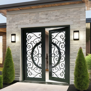 Portes d'entrée en fer forgé de luxe avec design en verre personnalisé pour les maisons et villas élégantes, entrée extérieure. - Product Image 1
