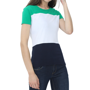 Camiseta Casual de Manga Corta con Bloques de Color para Mujer, Cuello Redondo, Corte Regular, en Rojo, Blanco y Negro, de Algodón y Elastano - Product Image 2