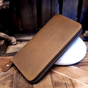 Portefeuille en cuir véritable Crazy Horse pour homme en cuir de vachette long fait à la main LSW-0017B style vintage fermeture ouverte minimaliste pleine fleur design - Product Image 3