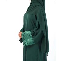 Ensemble Abaya Hijab brodé vert pour femmes, manches longues, coupe ample, longueur au sol, robe islamique modeste pour le Ramadan et l'Aïd !