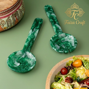 Ensemble d'ustensiles de service pour salade en résine faits à la main, luxueux, touche artistique, écologique, passe au lave-vaisselle, passe au micro-ondes, FAIZA CRAFT - Product Image 2