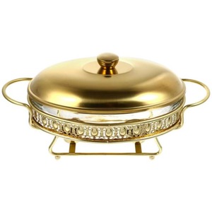 Recipiente para calentar comida estilo vintage, redondo, con tapa, de cobre, tipo cacerola, aislado, para buffet. - Product Image 5