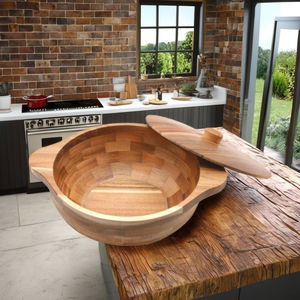 Tazón de Madera Maciza Rústico Ecológico Hecho a Mano con Tapa y Asas, Recubierto con Laca Segura para Alimentos, Tazón Natural para Servir en la Cocina o el Comedor - Product Image 1