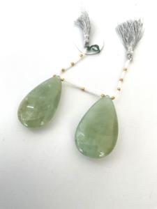 Perlas lisas de aguamarina verde natural, talladas en forma de pera, par de cuentas de piedras preciosas naturales para la elaboración de joyería fina. - Product Image 4