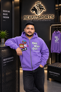 REXFITSPORTS 2026 Sweat-shirt à capuche entièrement zippé violet personnalisé, motif streetwear, en molleton de coton, avec logo personnalisé, vente en gros - Product Image 5