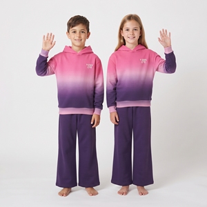 Conjunto Deportivo Sublimado de Dos Tonos para Niños, Sudadera con Capucha y Pantalones Anchos, Ropa Deportiva Personalizada para Niños y Niñas, Conjuntos de Ropa Deportiva al por Mayor - Product Image 1