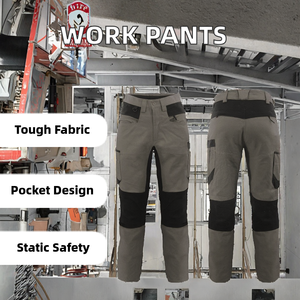 Men's Gray Hi Visibility Reflective CE Certified <b>Work</b> <b>Pants</b> <b>Black</b> Reinforced Knees Pockets Abrasion Resistant Polyester Uniform - Product Image 4