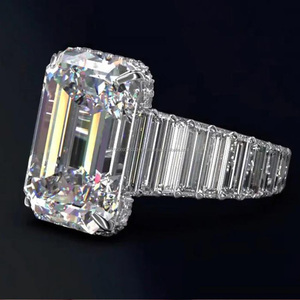<b>Emerald</b> Cut Moissanite Diamond Cocktail <b>Ring</b> 925 Sterling <b>Silver</b> Prong Setting Women's Luxury Engagement <b>Ring</b> for Her and Him - Product Image 1