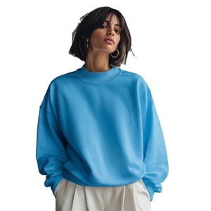 Sudadera de Punto para Mujer, Cuello Redondo, Color Sólido, Talla Grande, Azul, Largo Regular, Manga Larga, 100% Algodón, Transpirable, para Otoño - Product Image 1