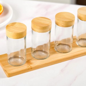 Kitchen Storage Minimalist Design for Herbs <b>Spices</b> Wooden Lids Glass Containers Airtight Glass Storage <b>Jars</b> with tray kitchen - Product Image 3