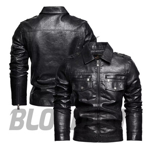 Men's Brown PU <b>Leather</b> Moto <b>Jacket</b> Slim Fit Turn-down Collar Zipper Closure <b>Long</b> Sleeve Solid Color Autumn Wear - Product Image 3