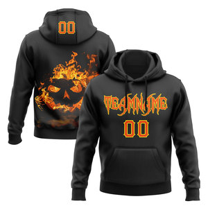 Hooded Sweatshirt <b>Men</b> Halloween Pumpkin Print <b>Black</b> Orange Checkered Design Sublimation Regular Fit Autumn Casual Wear - Product Image 4