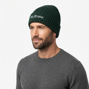 Gorro de Punto Acanalado Verde Oscuro con Puño, Gorro Cálido de Invierno con Logotipo Bordado Personalizado - Product Image 5