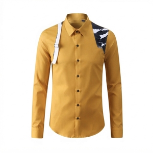 Men's Designer Casual Long Sleeve <b>Shirt</b> with Unique Shoulder <b>Patchwork</b> & Decorative Strap Detail Wholesale Button Up <b>Shirt</b> - Product Image 5