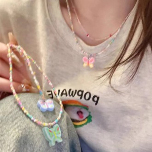 2024 primavera estate nuova collana pastello con perline a farfalla graziosi gioielli per bambini ispirati alla caramella stile scuola per ragazze - Product Image 1
