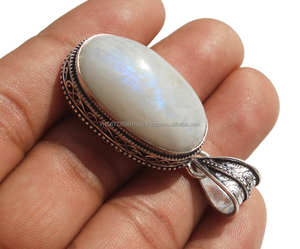 Colgante de collar de piedra lunar de arcoíris de Plata de Ley 925 hecho a mano colgante de piedras preciosas de lágrima ovalada de diseñador bohemio - Product Image 2