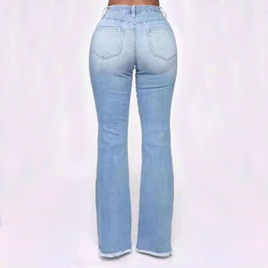 Pantalones Vaqueros Rotos Personalizados para Mujer, de Cintura Alta, Acampanados, de Pierna Ancha, Transpirables, Vaqueros de Mezclilla para Dama, Ropa Casual para Mujer, OEM - Product Image 2