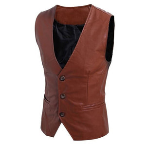 Gilet en cuir véritable SALVA pour homme, col en V, fermeture éclair sur le devant, vêtement d'extérieur décontracté, coupe classique, couleur unie, style motard, pour l'hiver - Product Image 1