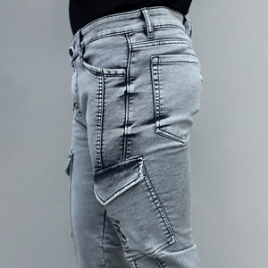 Gex Men Mid Rise Streachable Light Grey Cargo Jeans pour hommes - Product Image 6
