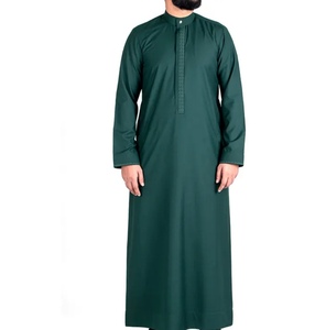Qamis noir pour homme à manches longues et col montant, tenue de prière modeste en coton, longueur ras du sol, toutes saisons, style Moyen-Orient - Product Image 5